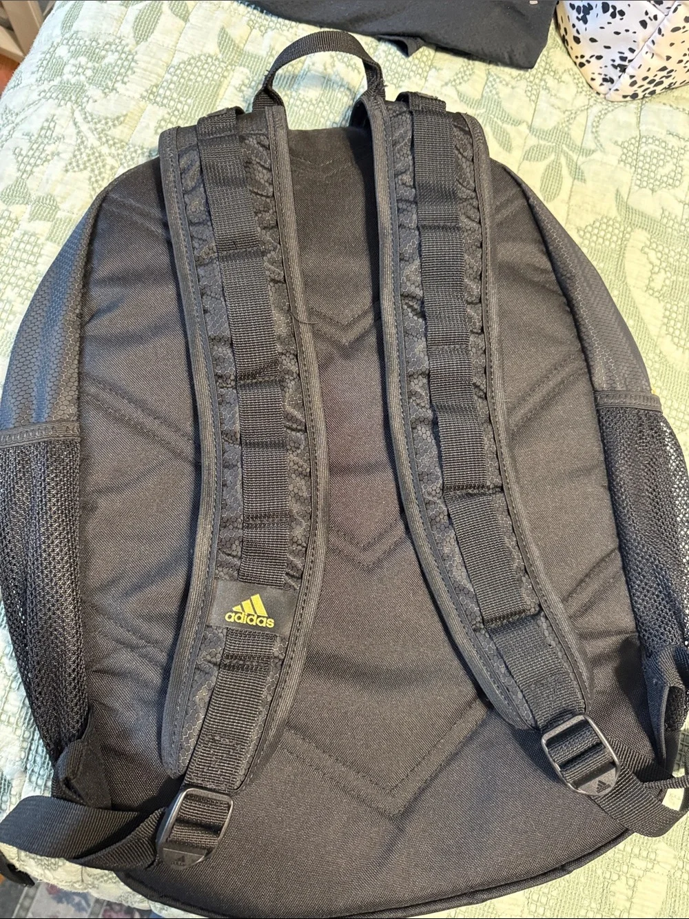 adidas Black Backpack with Gold Logo and Zippers